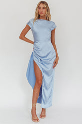 Grecian Cap Sleeve Cowl Back Dress Midnight