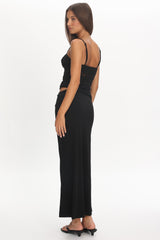 Lorely Lace Rosette Maxi Dress Top Black