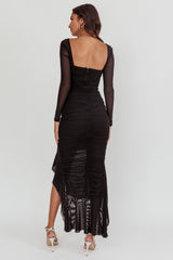 Jozelle Long Sleeve Ruched Maxi Dress Black