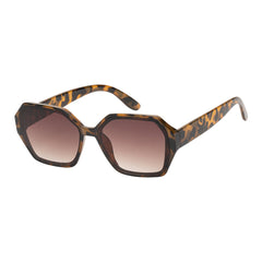 A pair of geometric sunglasses featuring a mixed-metal and plastic design, showcasing a stylish and contemporary look. The frame is likely designed for ladies, reflecting current fashion trends. The sunglasses are part of a new collection and are tagged for promotional events and seasonal releases.