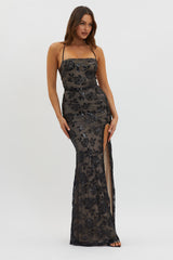 Sparks Fly Sequin Embellished Maxi Dress Black/Nude