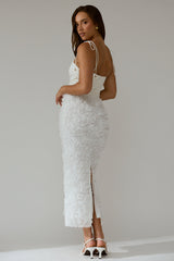 Love & Honor Textured Floral Maxi Dress White