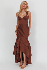 Baylin Layered Mermaid Hem Maxi Dress Coffee