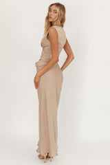 Sun Gaze Sheer Ruched Waist Maxi Dress Ecru
