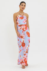 Carter Foldover Neckline Maxi Dress Blue Pink